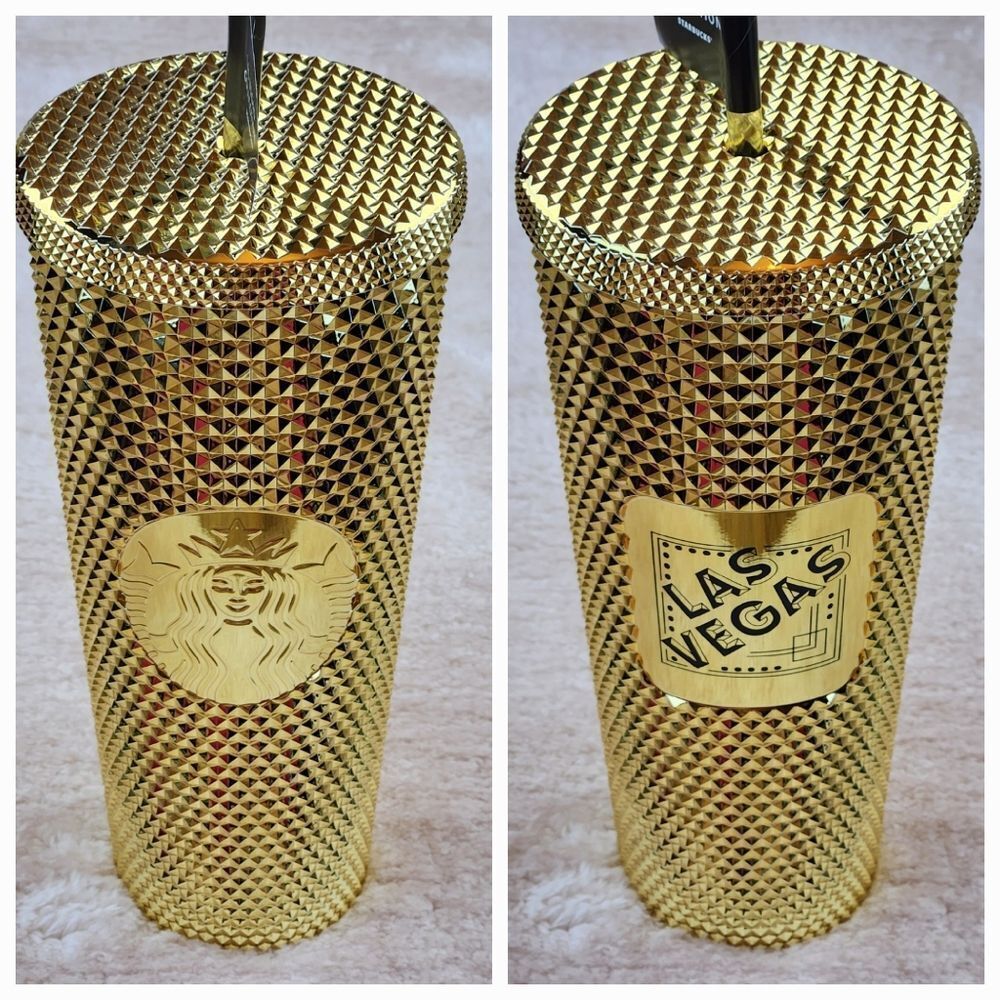 🩵RARE!!! NWT Starbucks 2021 Gold Studded Las Vegas Collection Cold Drink 24 FL